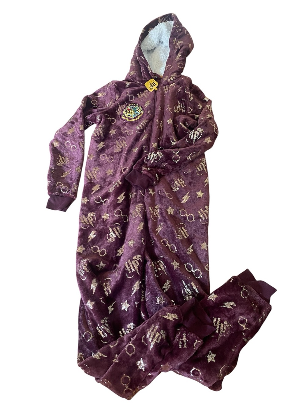 Kids Hooded One-Piece Pajama - Maroon with Gold Accents
